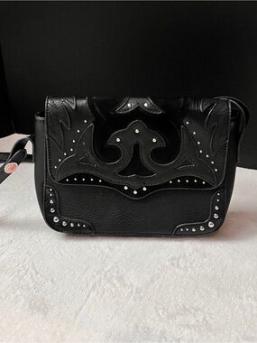 Black Embossed  Crossbody Bag with Stud Details